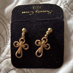 Serenity Gold Tone Ribbon Drop Earrings